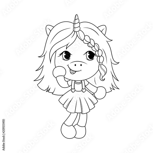 Cute Baby Unicorn Coloring Page For Girls Vector Buy This