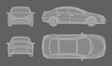 Fototapeta Konie - Car schematic drawing from different foreshortening