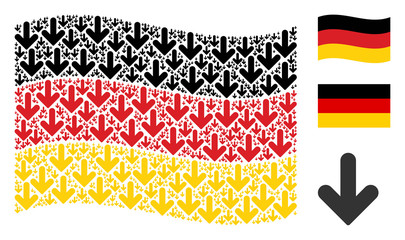 Wall Mural - Waving German state flag. Vector arrow down pictograms are formed into mosaic German flag illustration. Patriotic illustration constructed of flat arrow down icons.