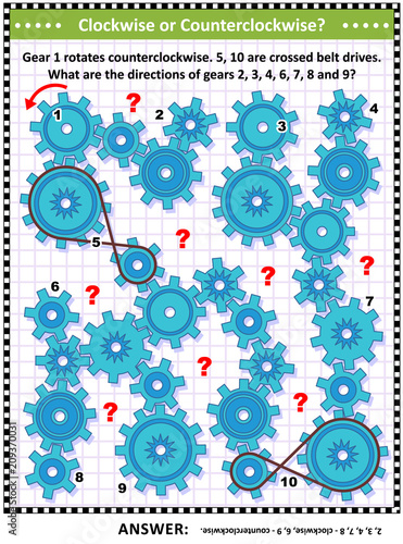 Fotografía IQ and spatial skills training visual puzzle with rotating gears and crossed belt drives