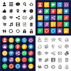 Poster - Toolbar Or Menu Icons All in One Icons Black & White Color Flat Design Freehand Set