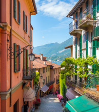 Picturesque Small Town Street View In Bellagio, Lake Como Italy