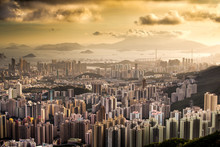 Cityscape Skyline At Sunset In Hong Kong