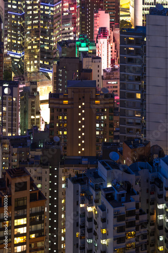 Zdjęcie XXL panoramę miasta w nocy w Hongkongu