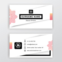 Business Card. White Background With Logo, Ornamental Flower And Thin Icons.