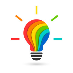 Wall Mural - colorful lightbulb in layered paper cut style as creative idea and creativity concept