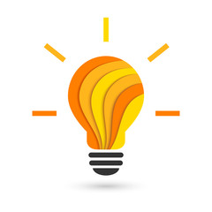 Wall Mural - bright lightbulb in layered paper-cut style as creative idea and creativity concept
