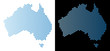 Honeycomb Australia map. Vector geographic scheme in light blue color with horizontal gradient on white and black backgrounds. Abstract Australia map concept is designed with hexagon pixels.