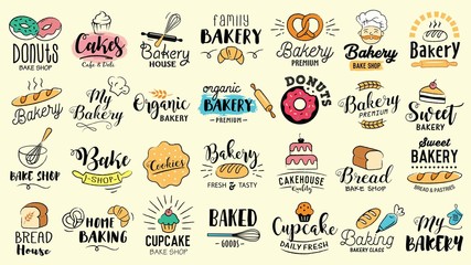 Wall Mural - Bakery logotypes set. Bakery typography, logos, badges, labels, icons and objects.