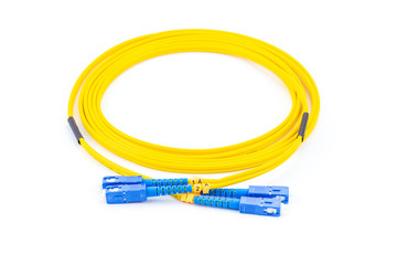 fiber optics single mode patch cord sc to sc connector, isolated on white background