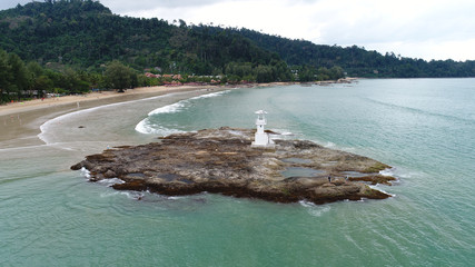 Aerial view of the sea wave clashing on rocks. Phang Nga, Thailand. December 2017.