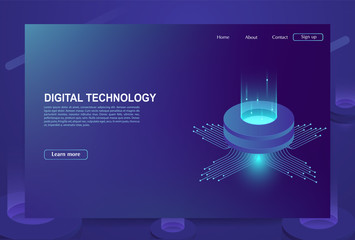 concept of big data processing center, cloud database, server energy station of future. digital info
