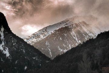  Mountain of Andorra while snowing