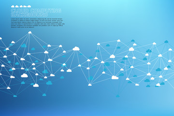 Poster - Cloud computing network concept polygon dot connected line : Concept of cloud server, Storage and data