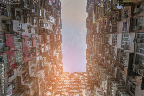 Zdjęcie XXL Hong Kong mieszkaniowego mieszkania dolny widok, pejzażu miejskiego tło