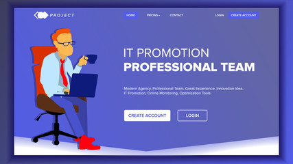 Wall Mural - landing website page vector. business agency. web page. design template. network connection. digital