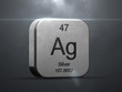 Silver element from the periodic table. Metallic icon 3D rendered with nice lens flare