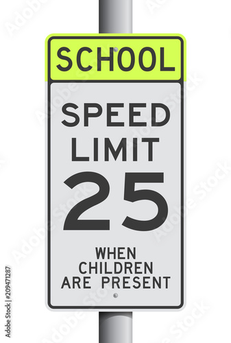 Fotomural School Speed Limit road sign on post