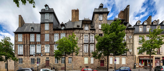 Wall Mural - A panoramic view of the half timbered houses in the stunning town of Rennes, Brittany