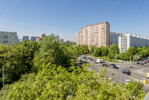 Plakat Widok z góry na bloki mieszkalne i ulice Moskwy