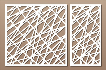 Set decorative panel laser cutting. wooden panel. Elegant modern geometric abstract pattern. Ratio 1:2, 1:1. Vector illustration.