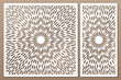 Set decorative card for cutting. Scandinavian style pattern. Laser cut panel. Ratio 1:1, 1:2. Vector illustration.