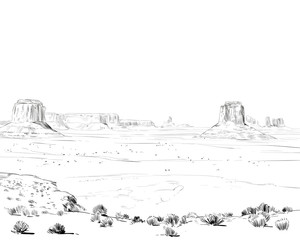 Desert of North America Arizona. Chihuahuan. Hand drawn sketch vector illustration.