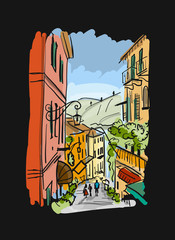 Wall Mural - Old european street, sketch for your design