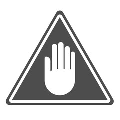 Sticker - STOP HAND triangle sign. Vector icon.