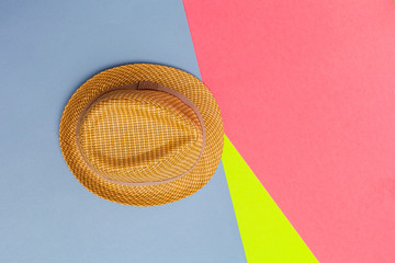 Sticker - Sun hat on color background.