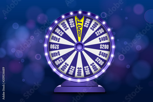 Blue fortune wheel 3d object on abstract defocused circular blue bokeh background Tableau sur Toile