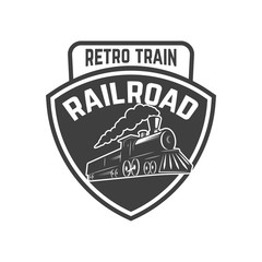 Poster - Emblem template with vintage train. Design element for logo, sign, label.