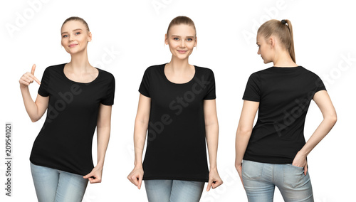 Set Promo Pose Girl In Blank Black Tshirt Mockup Design For Print