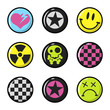 Vector emo icons isoleted on white. heart, radiation, skull and others