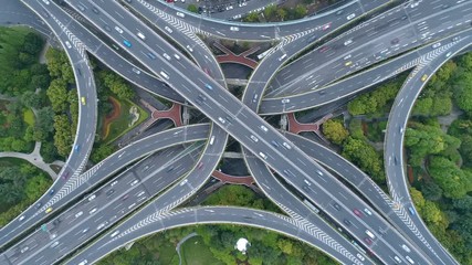 Sticker - aerial shoot video of city interchange in shanghai 