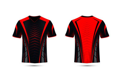 Black and red layout e-sport t-shirt design template