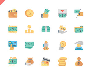 Fototapete - Simple Set Money Flat Icons for Website and Mobile Apps. Contains such Icons as Finance, Wallet, Card, ATM, Bundle of Money, Coin. 48x48 Pixel Perfect. Vector illustration.