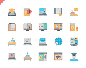 Poster - Simple Set Online Education Flat Icons for Website and Mobile Apps. Contains such Icons as Video Tutorial, E-book, Computer, Education Plan, Student. 48x48 Pixel Perfect. Vector illustration.