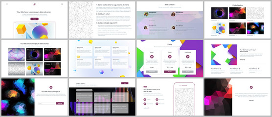 Vector templates for website design, minimal presentations, portfolio with vibrant geometric backgrounds made simple shapes in hipster style. UI, UX, GUI. Design of headers, features page, blog etc