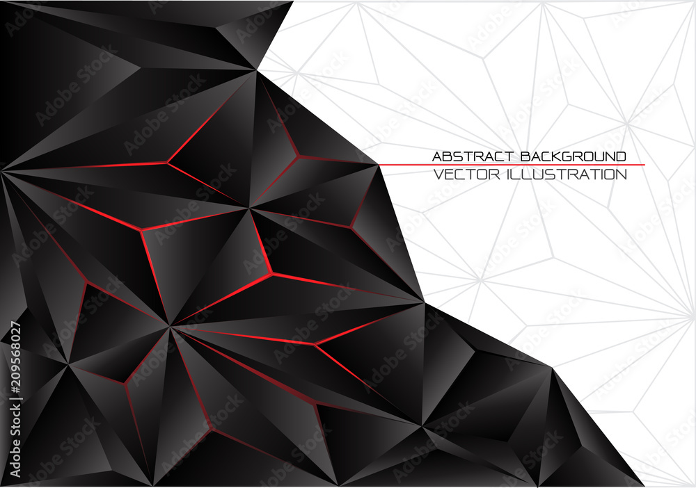 Abstract black triangle polygon red light with white gray line design ...