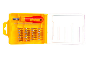 Set of screwdriver nozzles on white background isolation