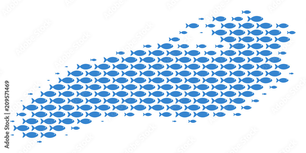 Simple Map With Fish Fish Ontario Lake map. Vector water area plan combined from fish items ...