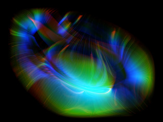 Unusual life form. Fluorescent deep-sea creature. Nature of deep ocean. .Underwater lighting. Abstract dynamic shape on black background. .Gentle distortions. Stylish fluids.