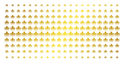 Spectre octopus icon golden halftone pattern. Vector spectre octopus symbols are arranged into halftone matrix with inclined gold color gradient. Constructed for backgrounds, covers,