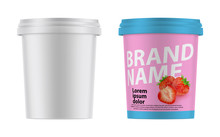 3d realistic plastic container for ice cream, yogurt, sour cream, dessert. Mock Up Ready For Your Design.