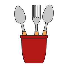 Canvas Print - set cutlery tools in cup vector illustration design