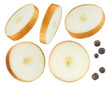 Onion slices and black pepper isolated on white background