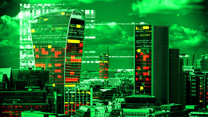 london skyline and data code