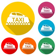 Sticker - Taxi icon, Taxi logo, color icon with long shadow