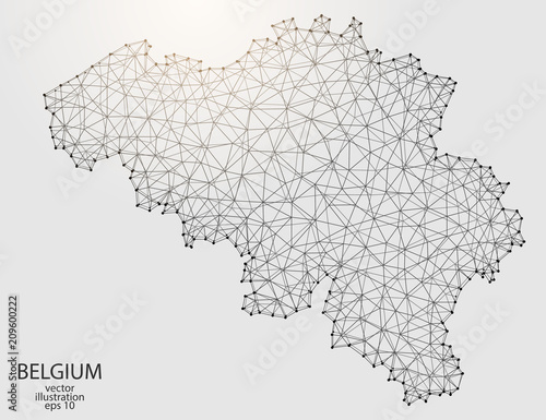 Fotografía A map of Belgium consisting of 3D triangles, lines, points, and connections